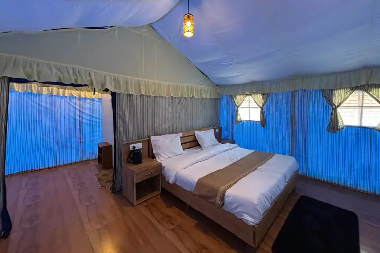 Triveni Tent 2 - Elegant glamping tent with private deck and forest views near Chakrata